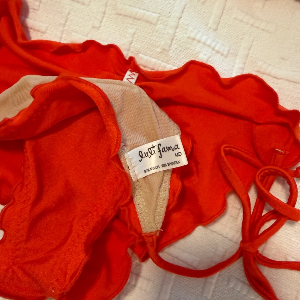 Luli Fama Orange ruffle String Triangle Bikini Set - Picture 4 of 5